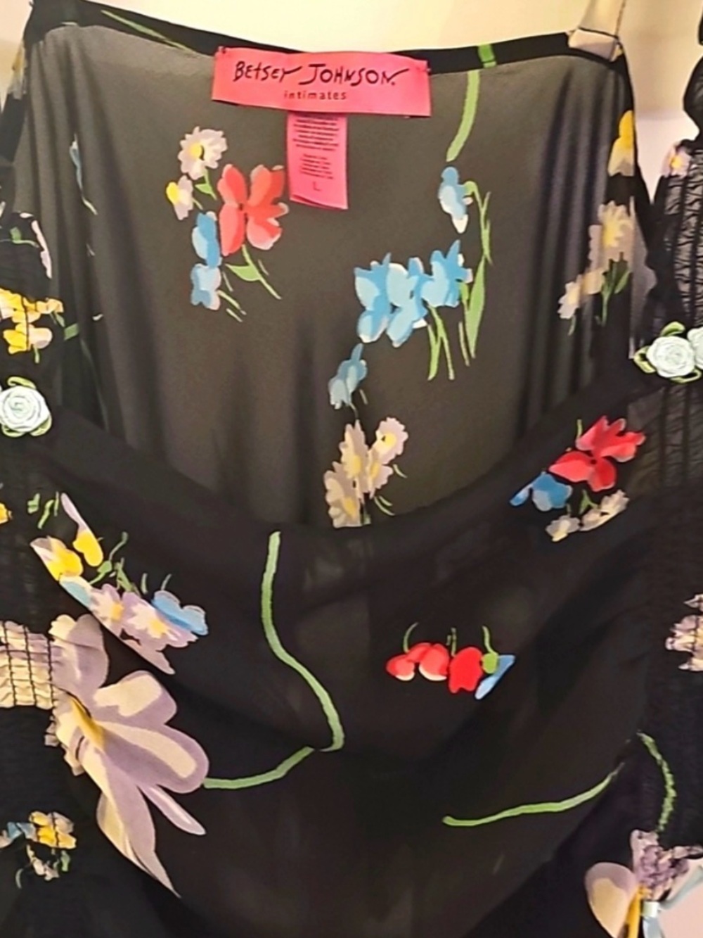 Betsey Johnson Black Floral Sheer Lingerie Tunic Dress